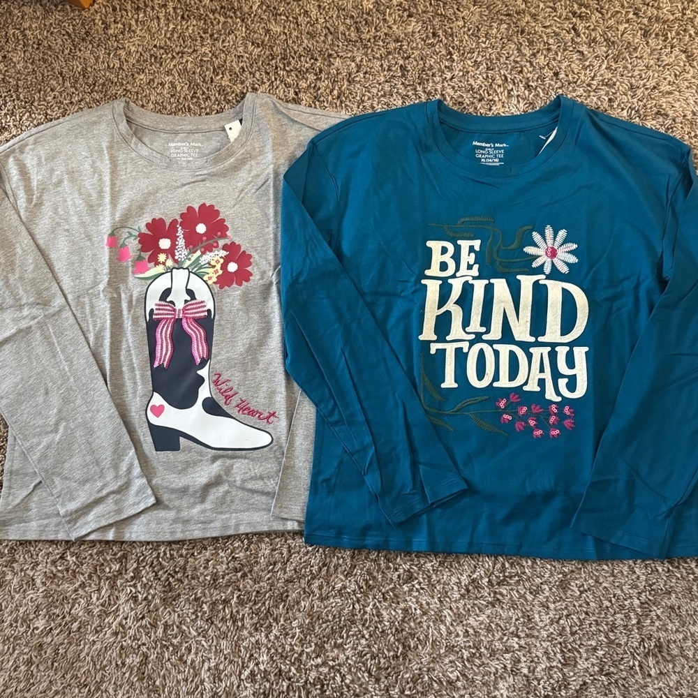 Kids Long Sleeve Shirts - Wild Heart Gray & Be Kind Today Blue